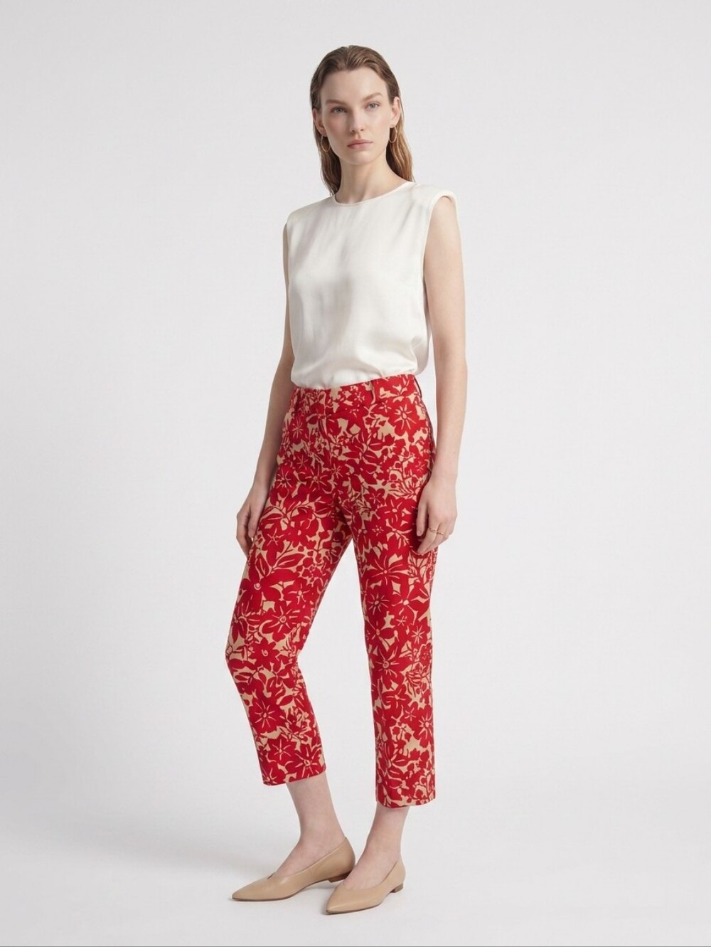 Talbots Signature Red & Tan Floral Print Pant 10P